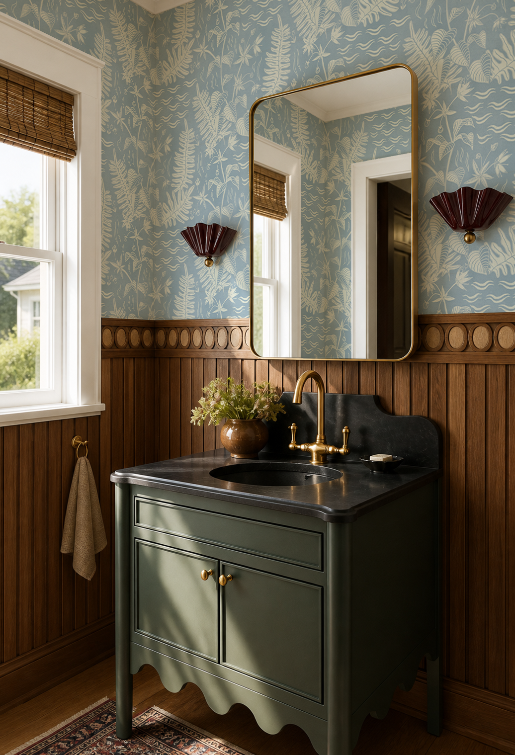 Verdant Folia Wallpaper, light blue and off-white