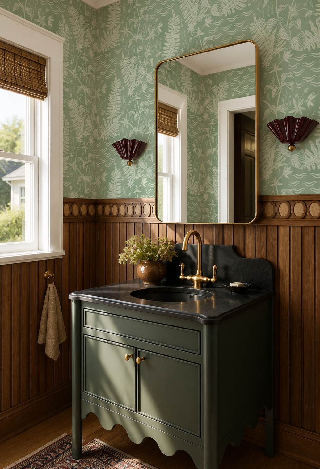 Verdant Folia Wallpaper, sage and off-white