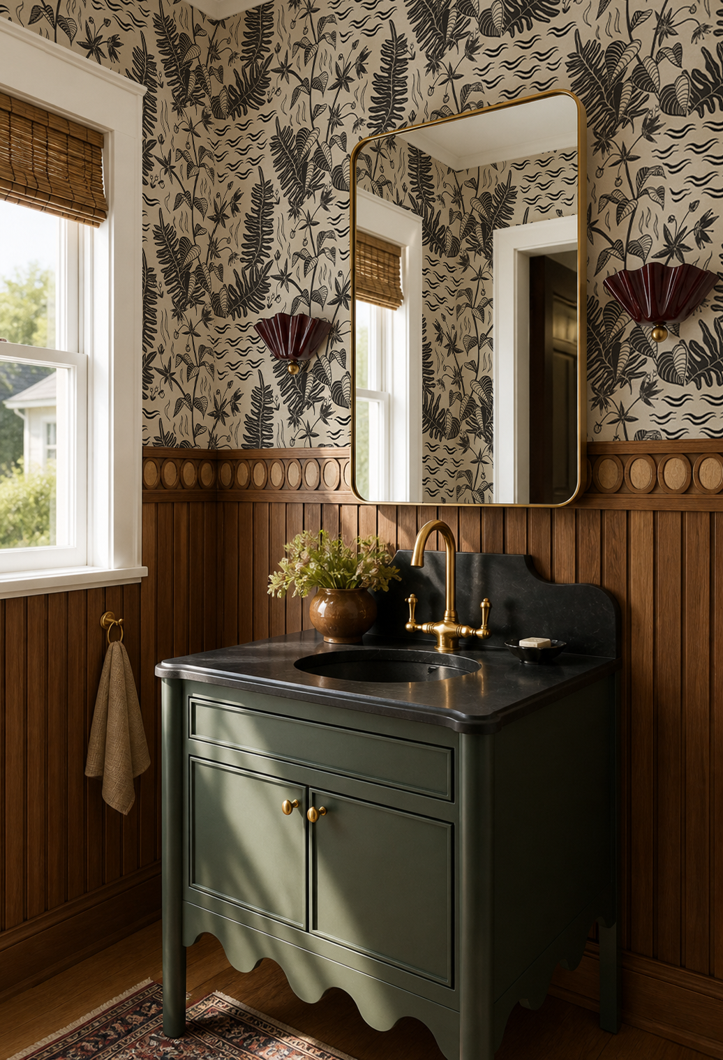 Verdant Folia Wallpaper, neutral and charcoal