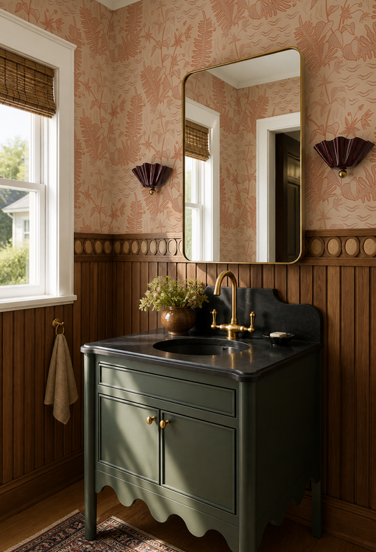 Verdant Folia Wallpaper, peach and orange