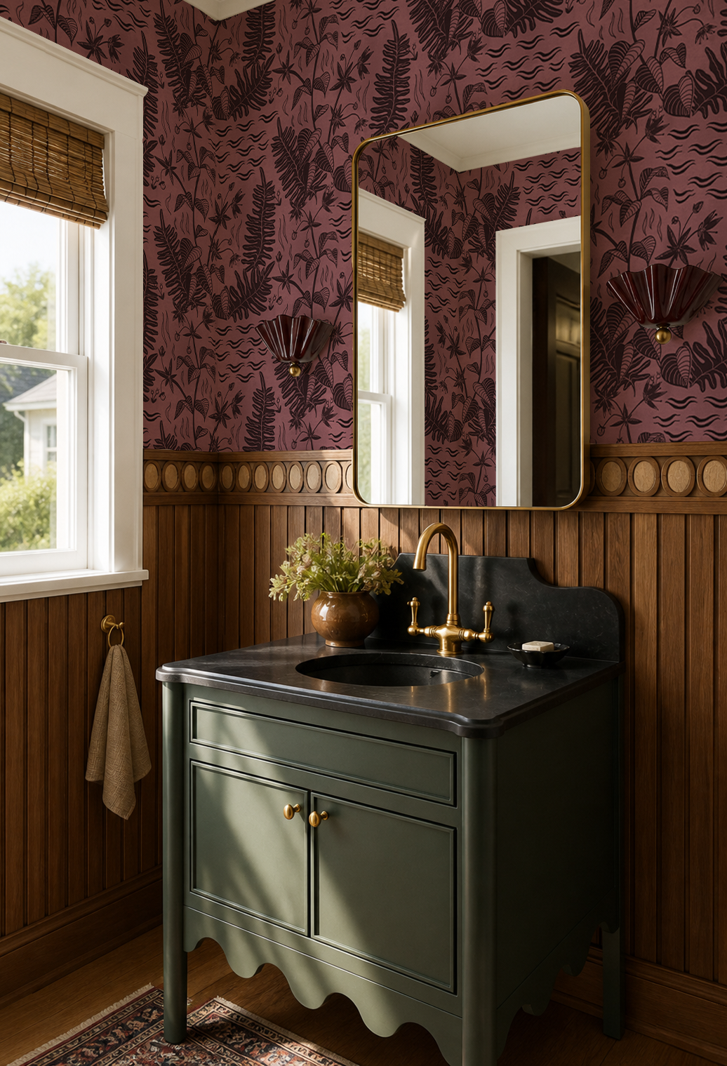 Verdant Folia Wallpaper, plum and blackberry