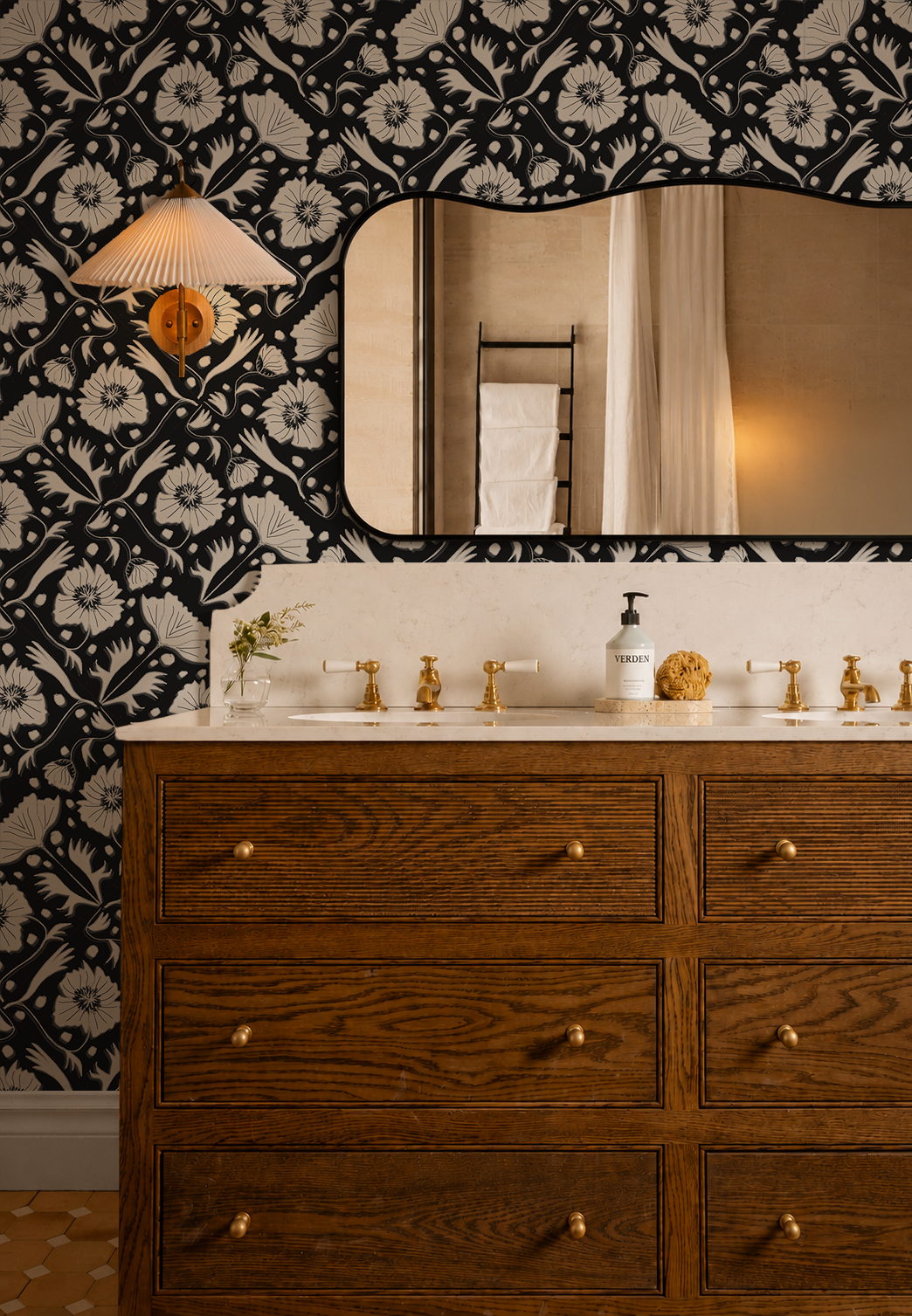 Poppy Pavilion Wallpaper, black and beige
