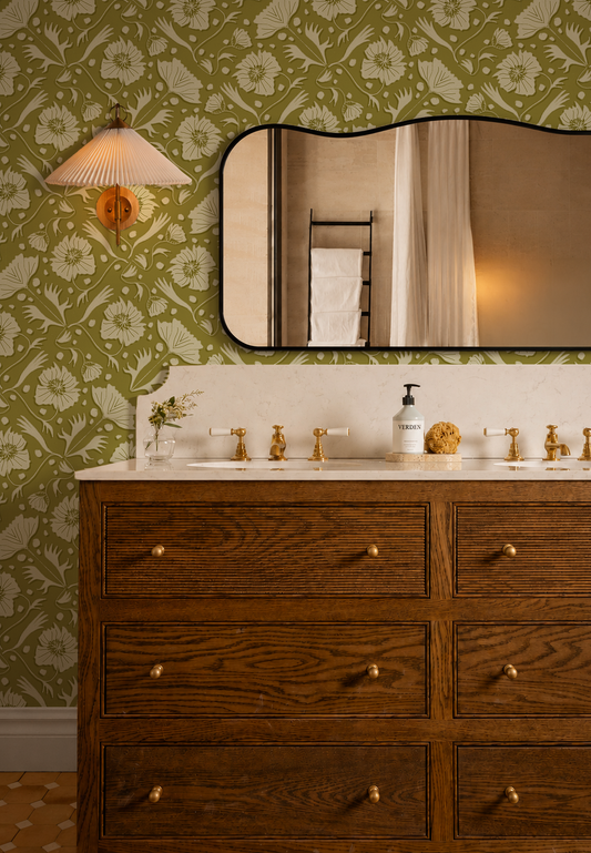 Poppy Pavilion Wallpaper, chartreuse