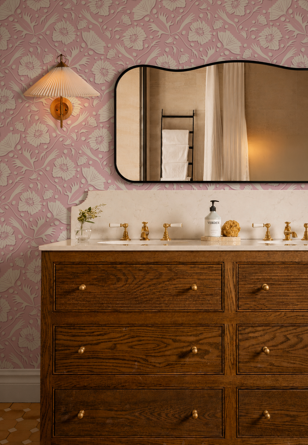 Poppy Pavilion Wallpaper, lilac and beige