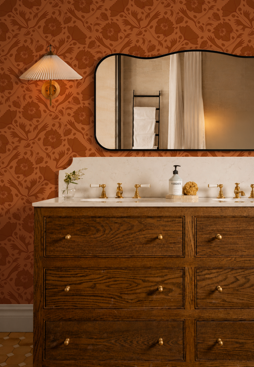 Poppy Pavilion Wallpaper, orange
