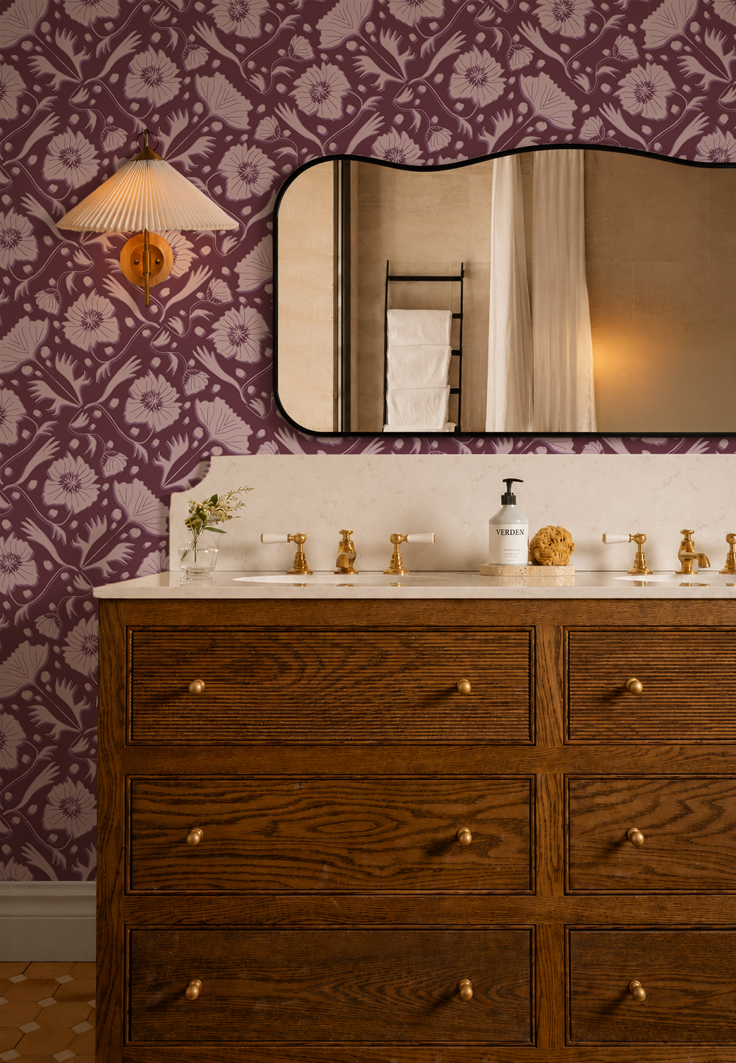 Poppy Pavilion Wallpaper, plum