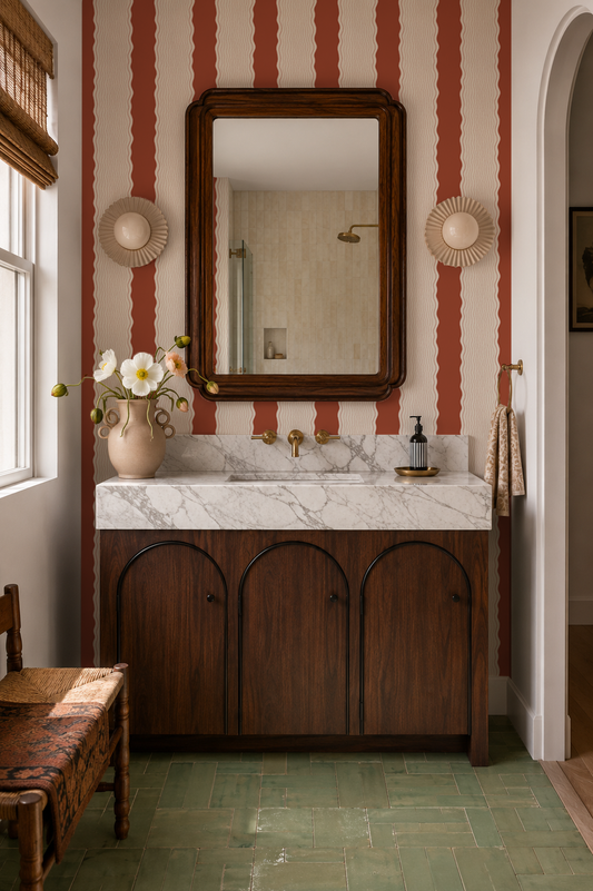 Rio Ripple Wallpaper, beige and brick red