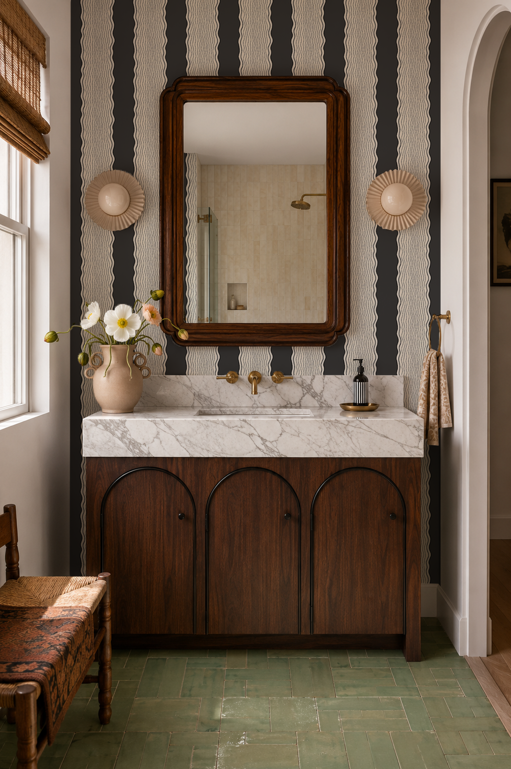 Rio Ripple Wallpaper, beige and charcoal
