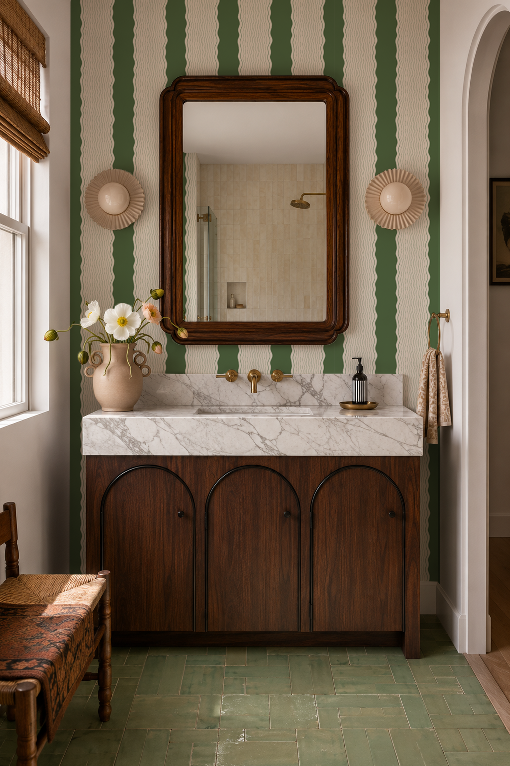 Rio Ripple Wallpaper, beige and green