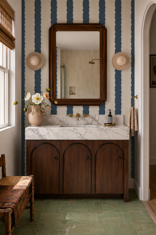 Rio Ripple Wallpaper, beige and navy