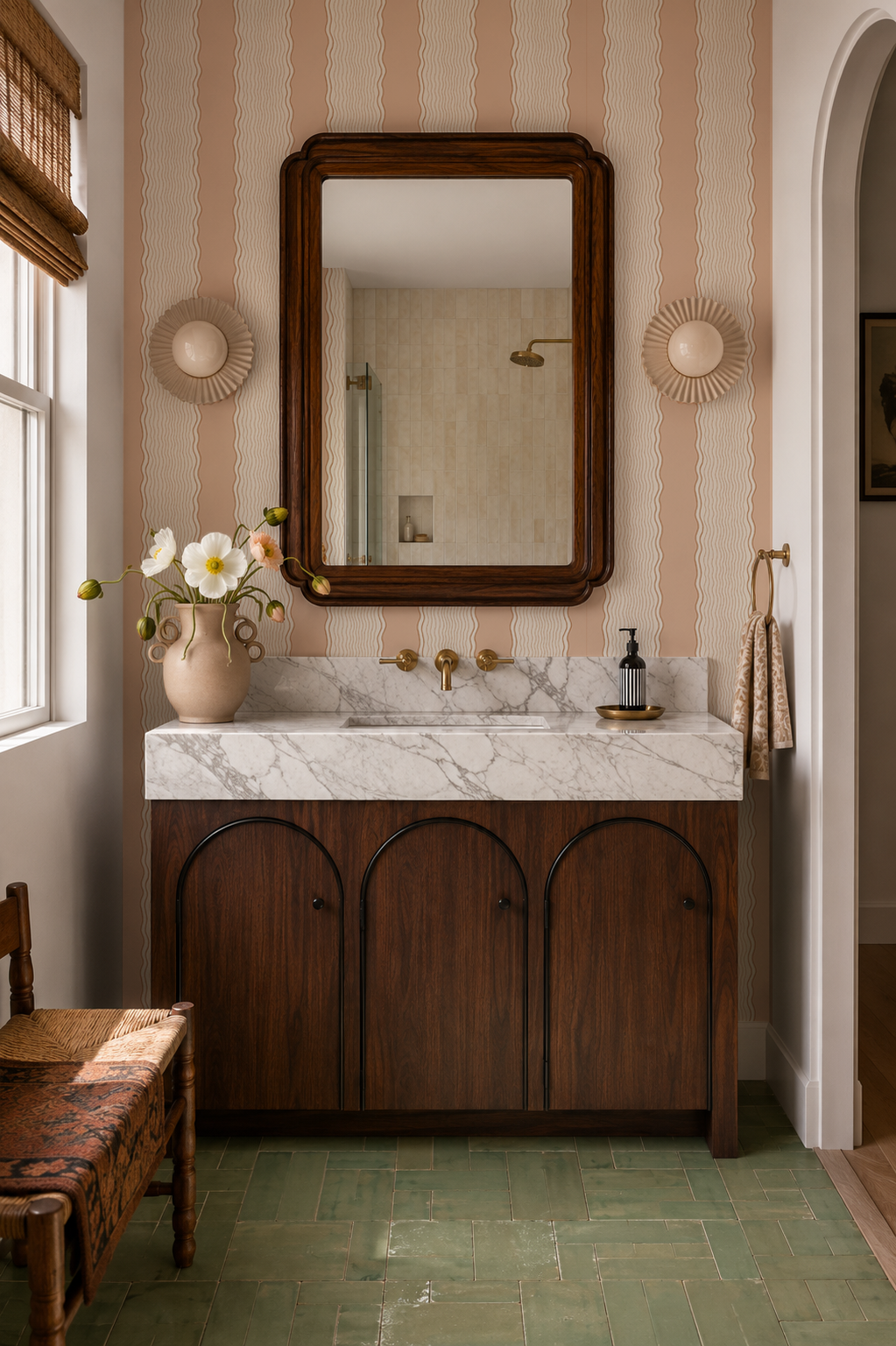 Rio Ripple Wallpaper, beige and nude peach
