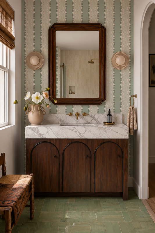 Rio Ripple Wallpaper, beige and sage