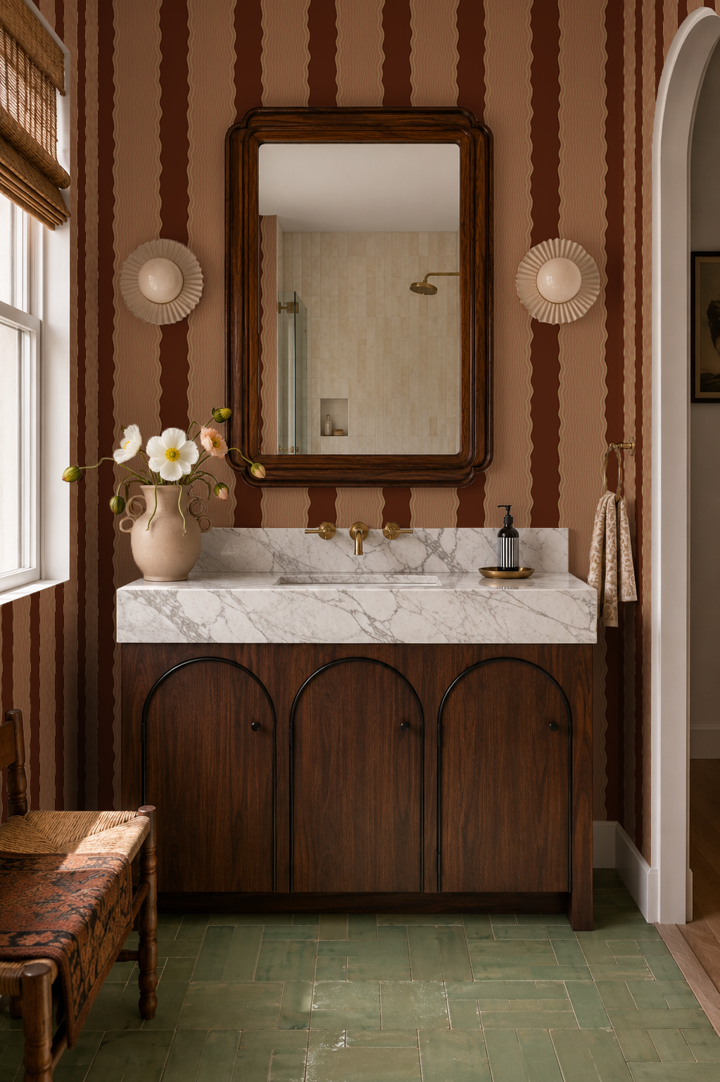 Rio Ripple Wallpaper, chocolate and terra cotta