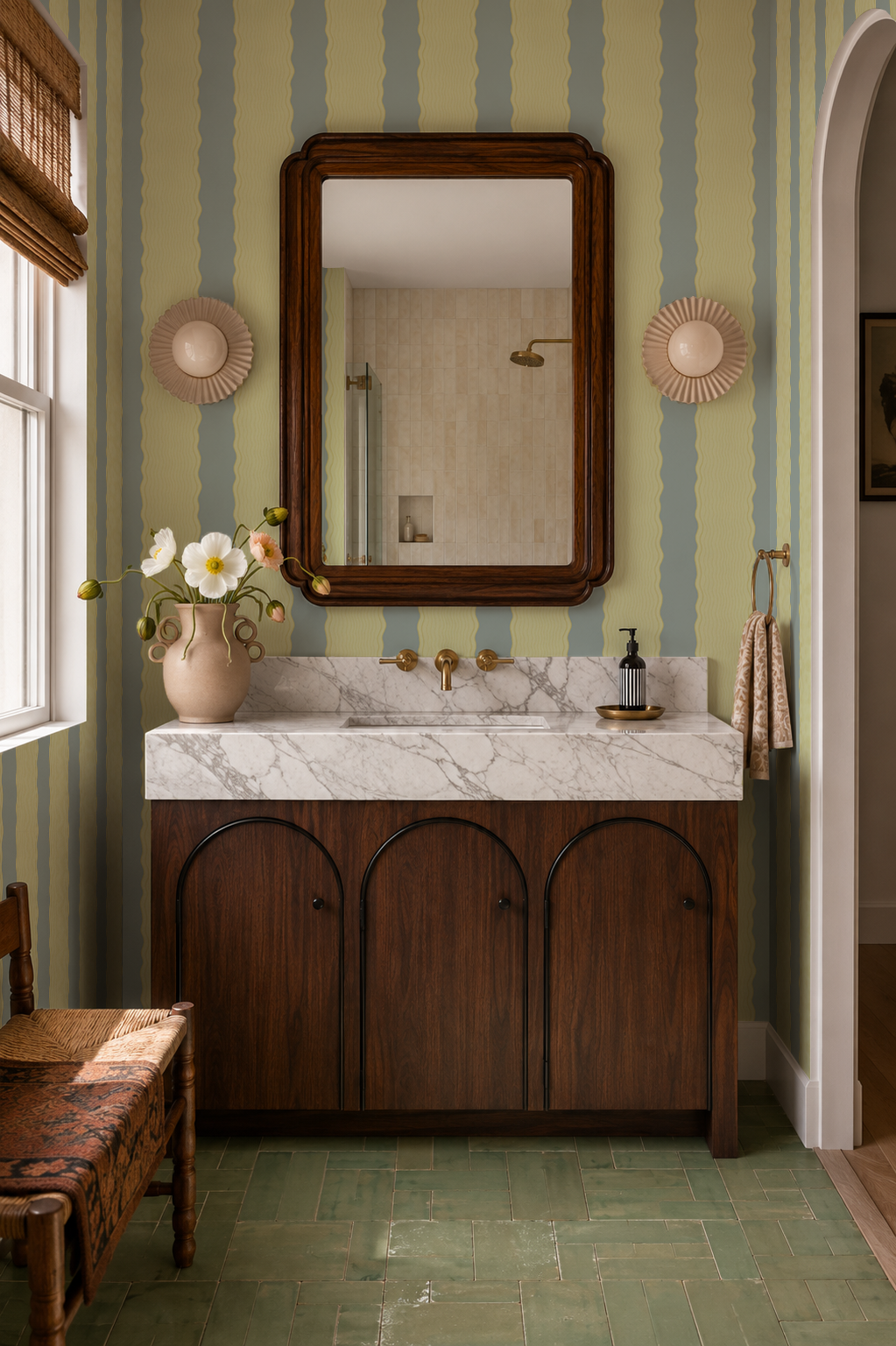 Rio Ripple Wallpaper, dusty blue and key lime