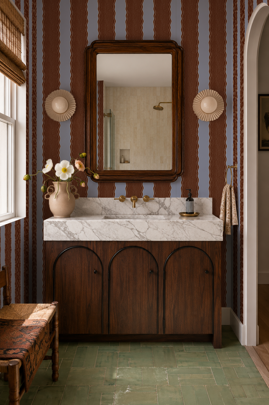 Rio Ripple Wallpaper, french blue and chocolate