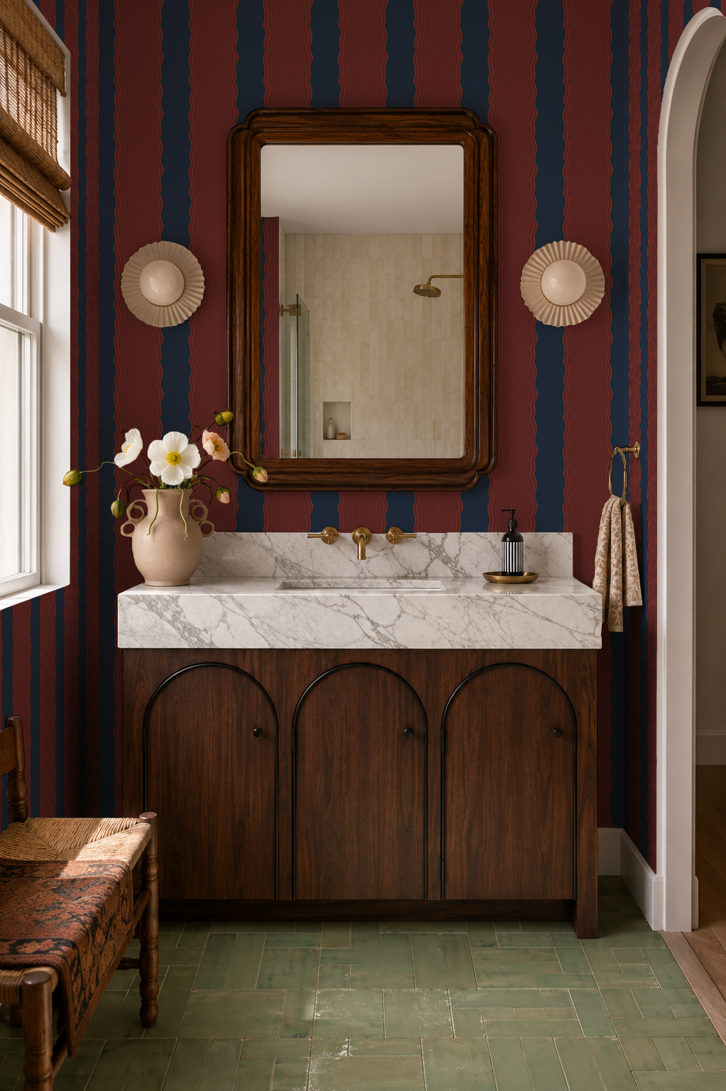Rio Ripple Wallpaper, navy and fig