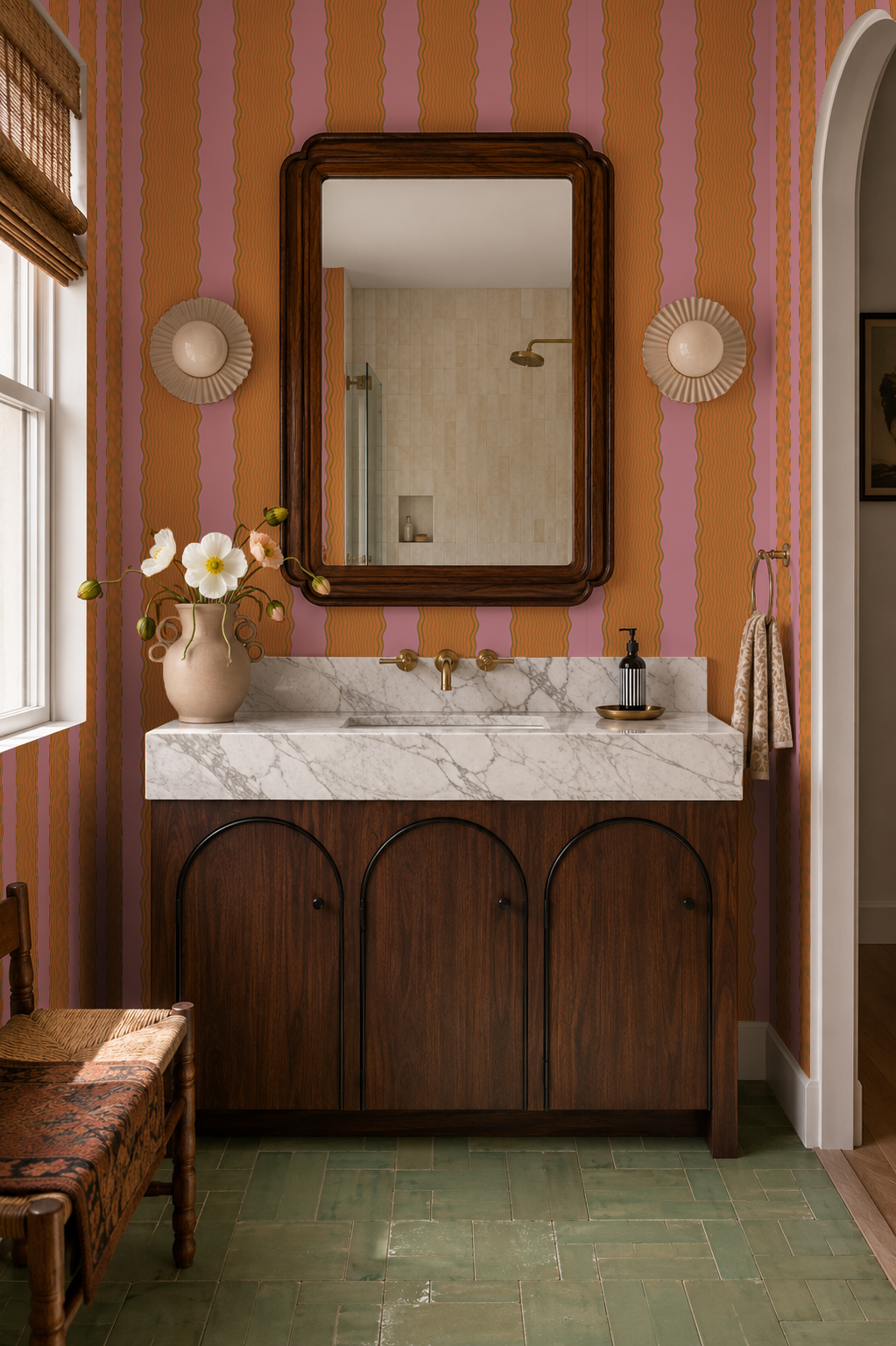 Rio Ripple Wallpaper, pink and orange
