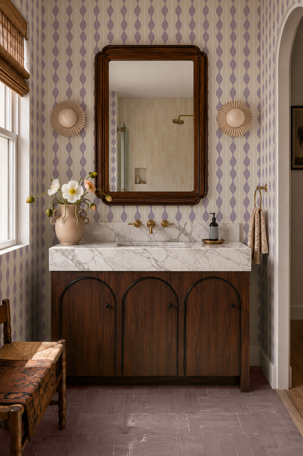 Rosario Stripe Wallpaper, beige and lavender
