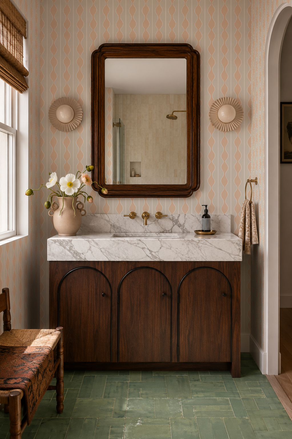 Rosario Stripe Wallpaper, beige and nude peach