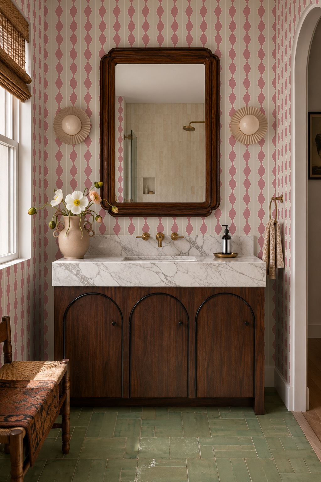 Rosario Stripe Wallpaper, beige and pink