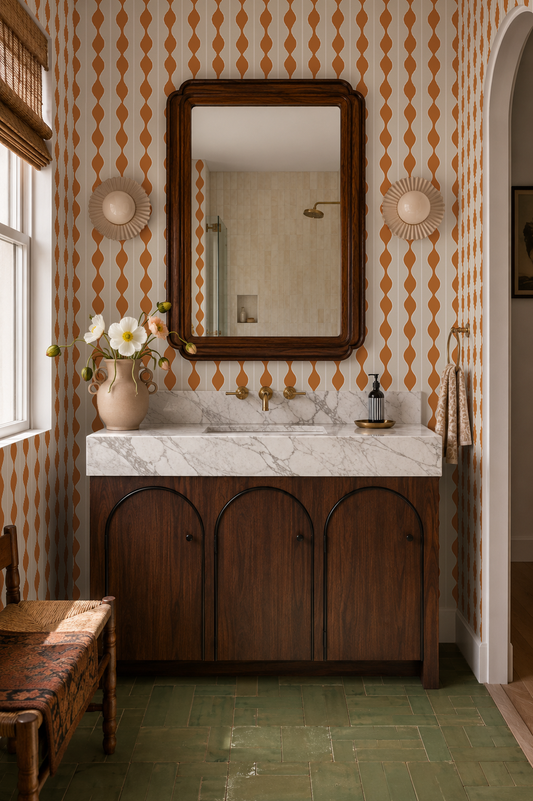 Rosario Stripe Wallpaper, beige and rusty orange