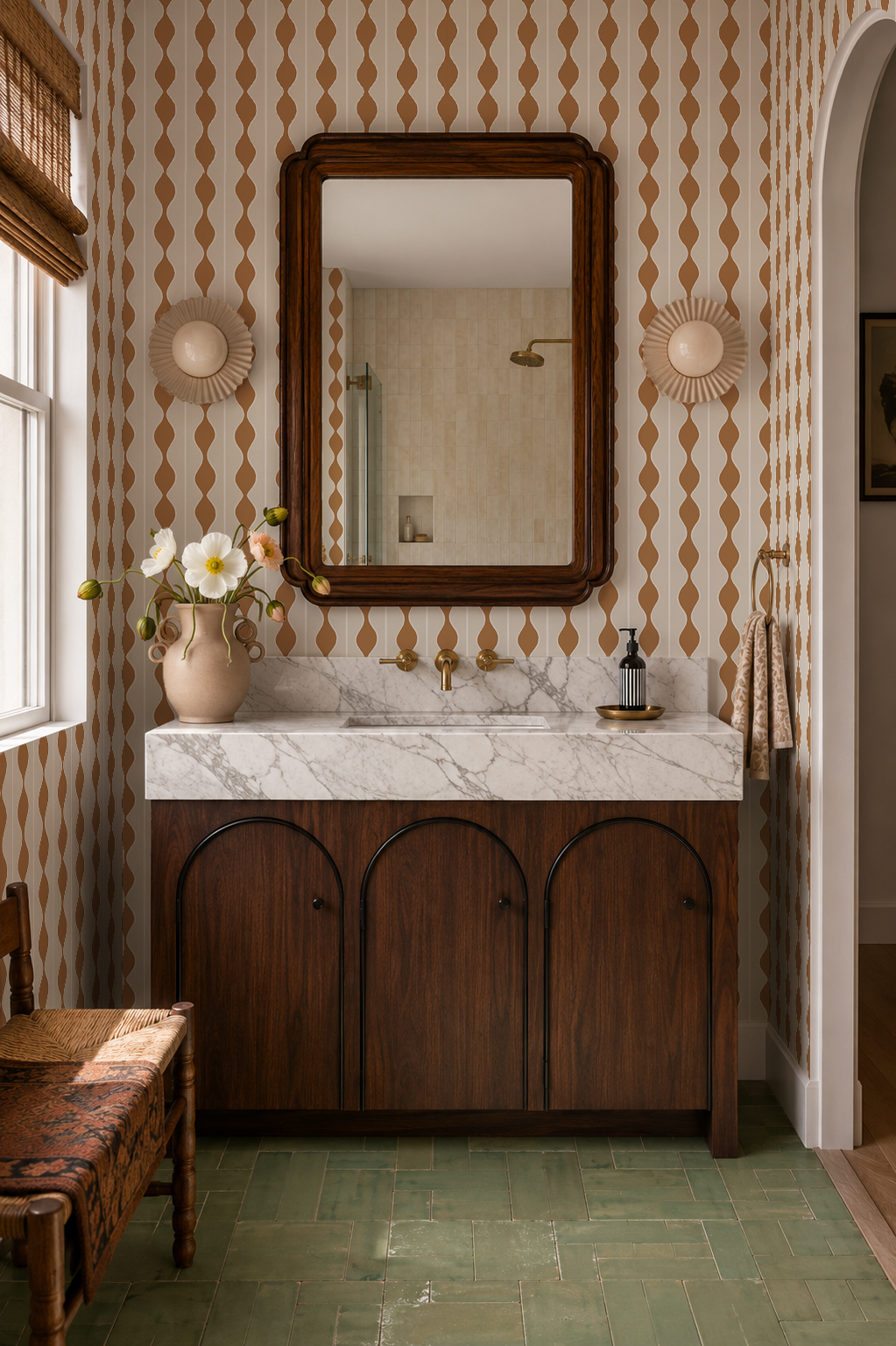 Rosario Stripe Wallpaper, beige and toffee