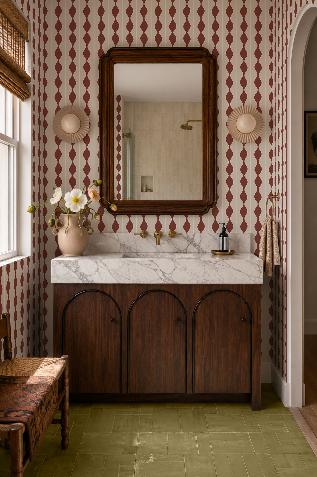 Rosario Stripe Wallpaper, beige and wine