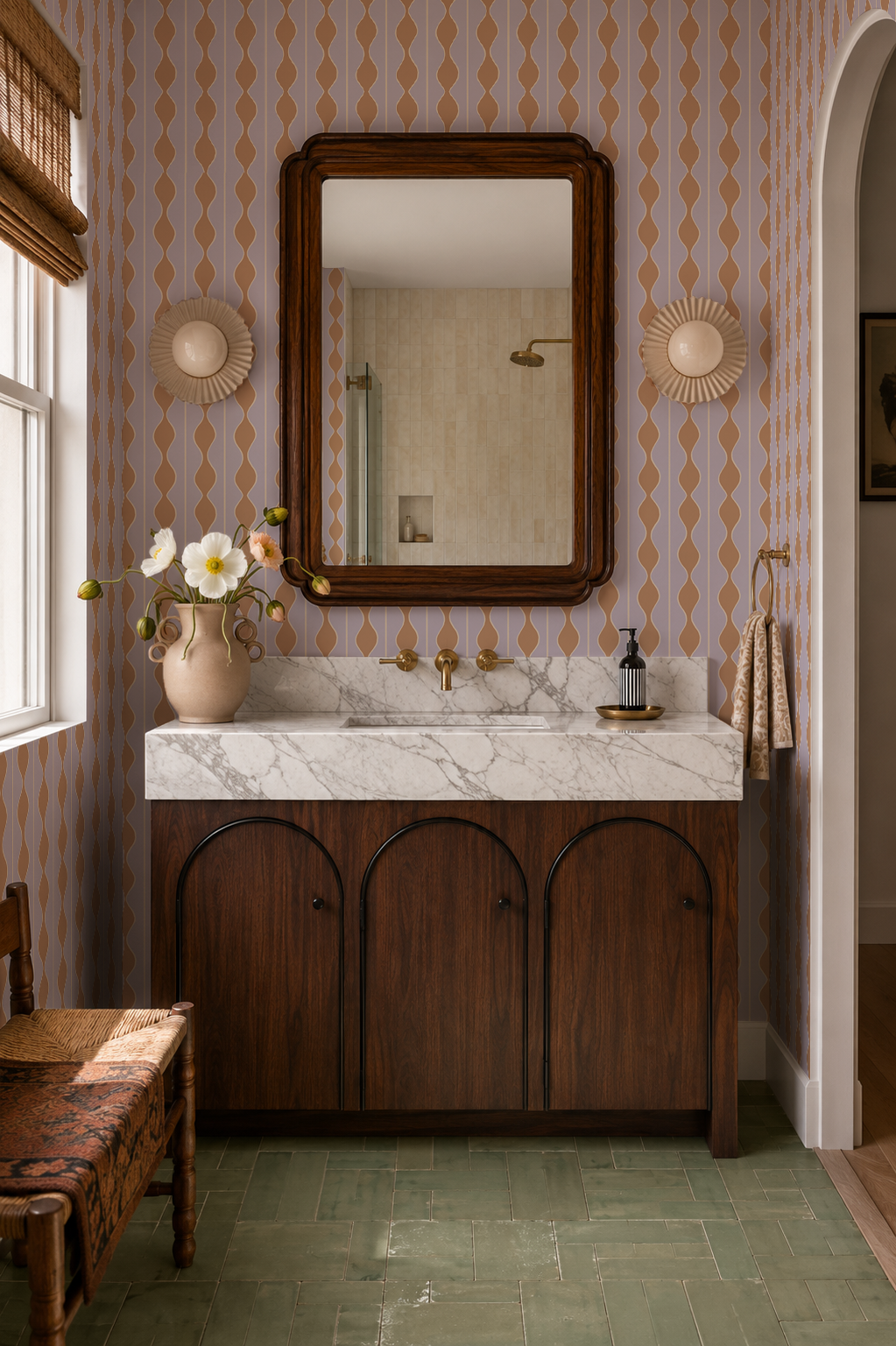 Rosario Stripe Wallpaper, lavender and peach
