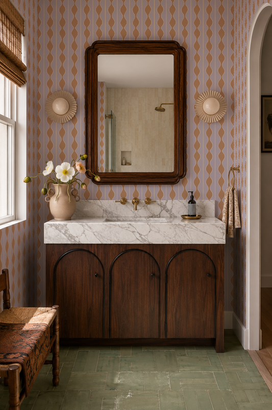 Rosario Stripe Wallpaper, lavender and peach