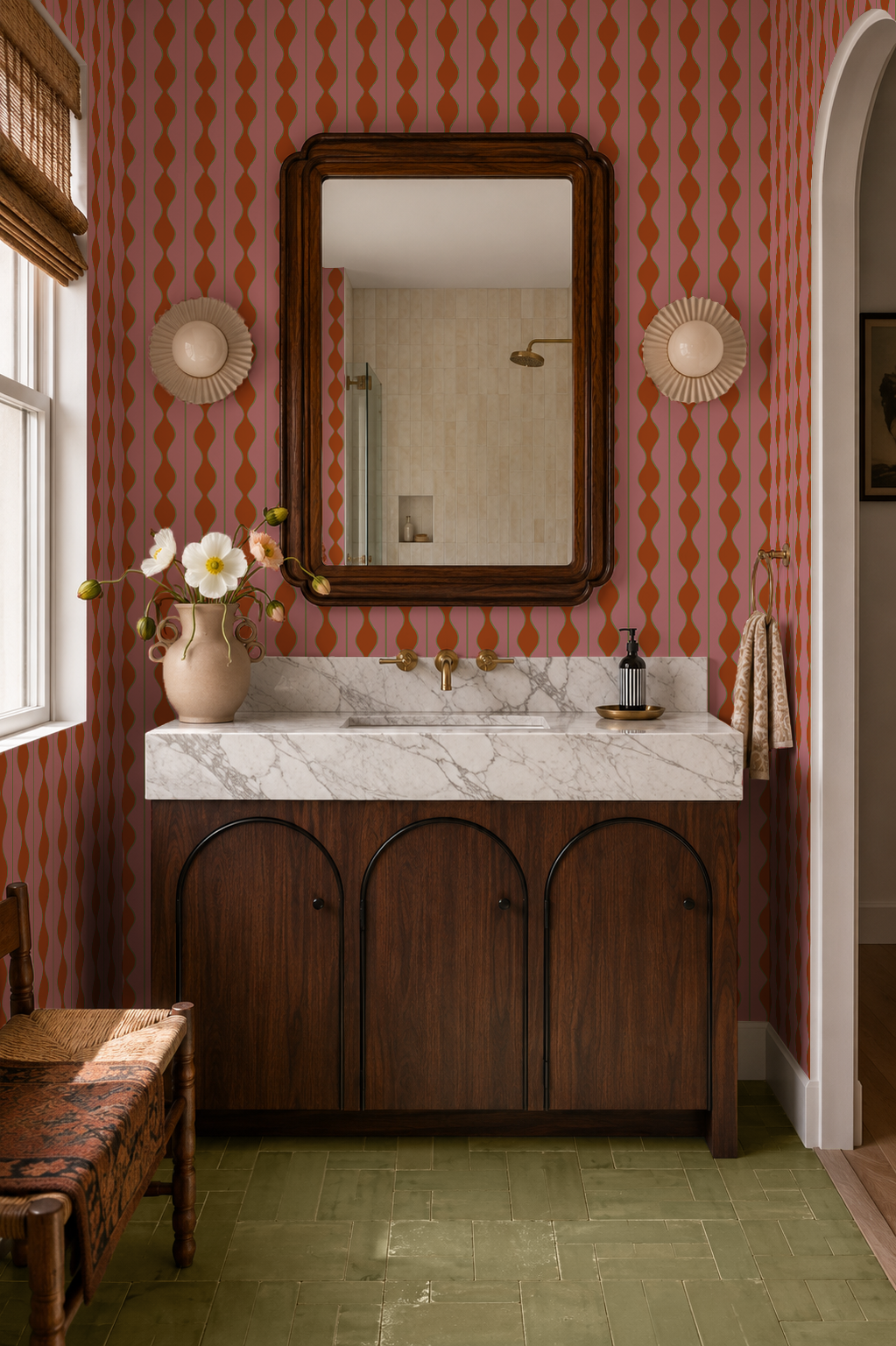 Rosario Stripe Wallpaper, pink, orange and green