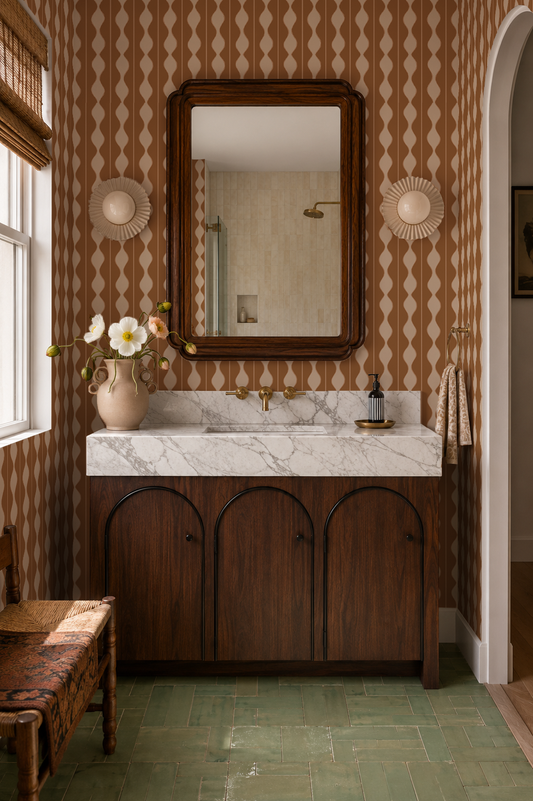 Rosario Stripe Wallpaper, toffee and salted caramel