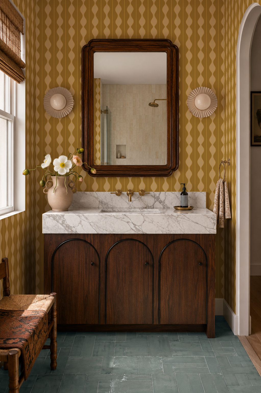 Rosario Stripe Wallpaper, yellow and brown mustard