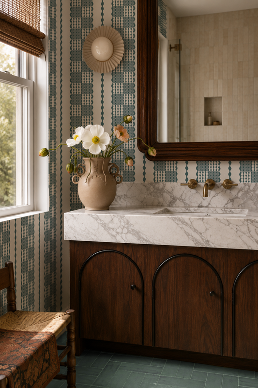 Telar Weave Wallpaper, beige and blue