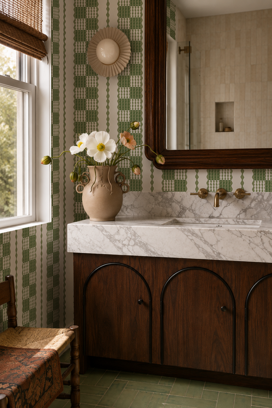 Telar Weave Wallpaper, beige and green