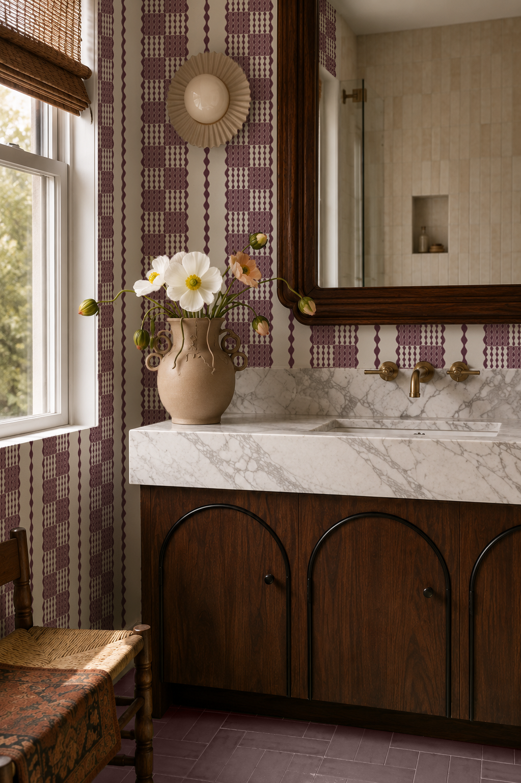 Telar Weave Wallpaper, beige, plum and mauve