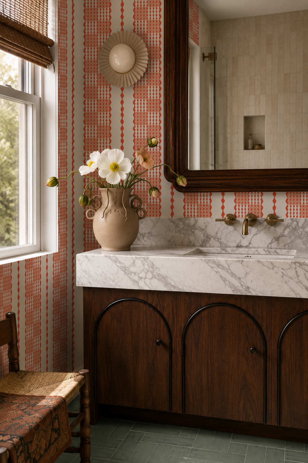 Telar Weave Wallpaper, beige and salmon peach