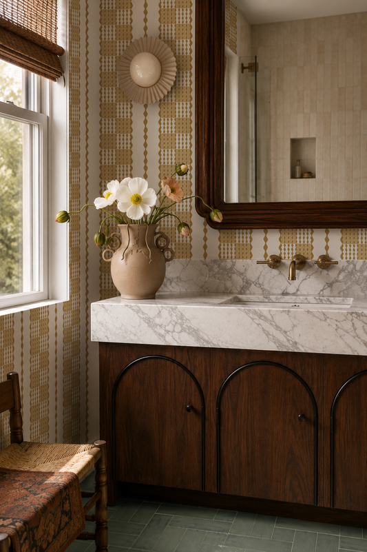 Telar Weave Wallpaper, beige and yellow