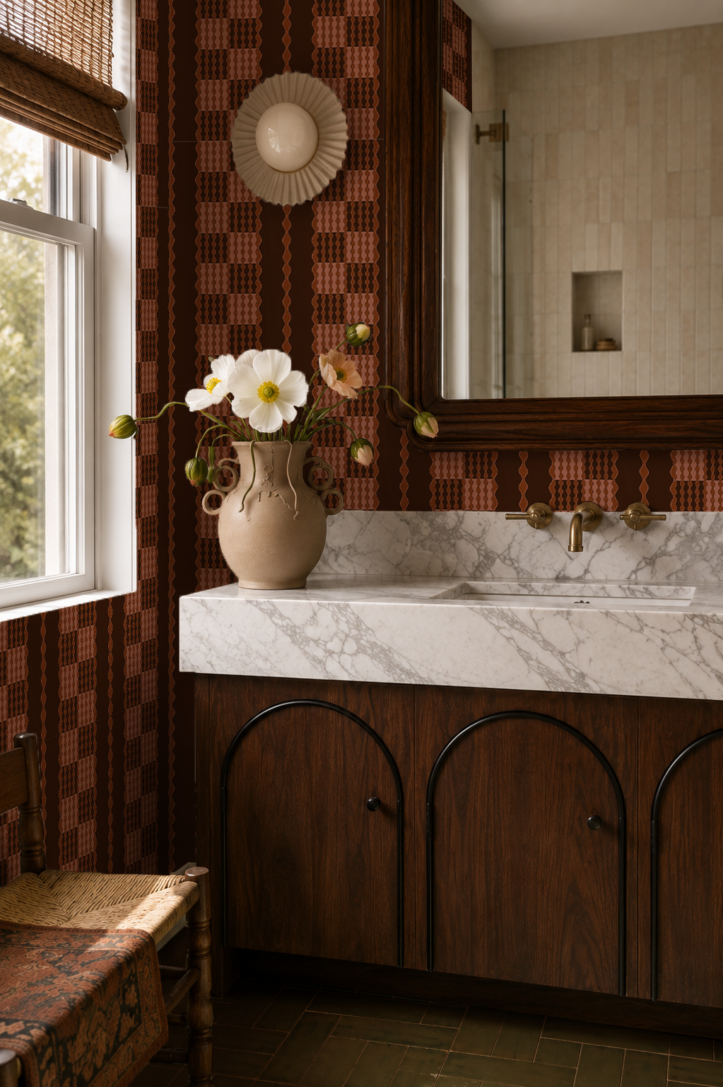 Telar Weave Wallpaper, brown, peach and orange