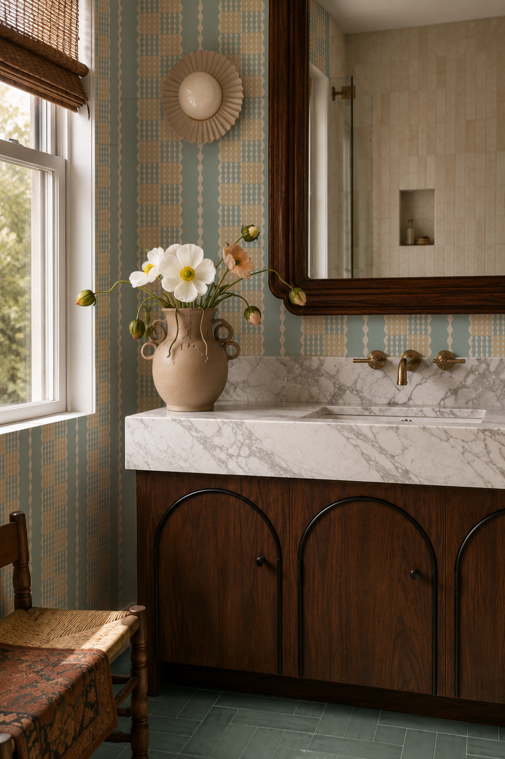 Telar Weave Wallpaper, light blue, butter and beige