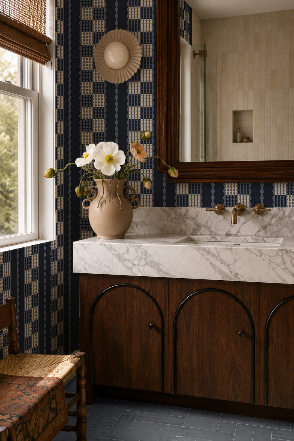 Telar Weave Wallpaper, navy, blue and off-white