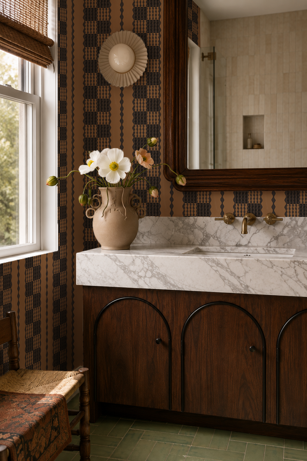 Telar Weave Wallpaper, toffee and charcoal