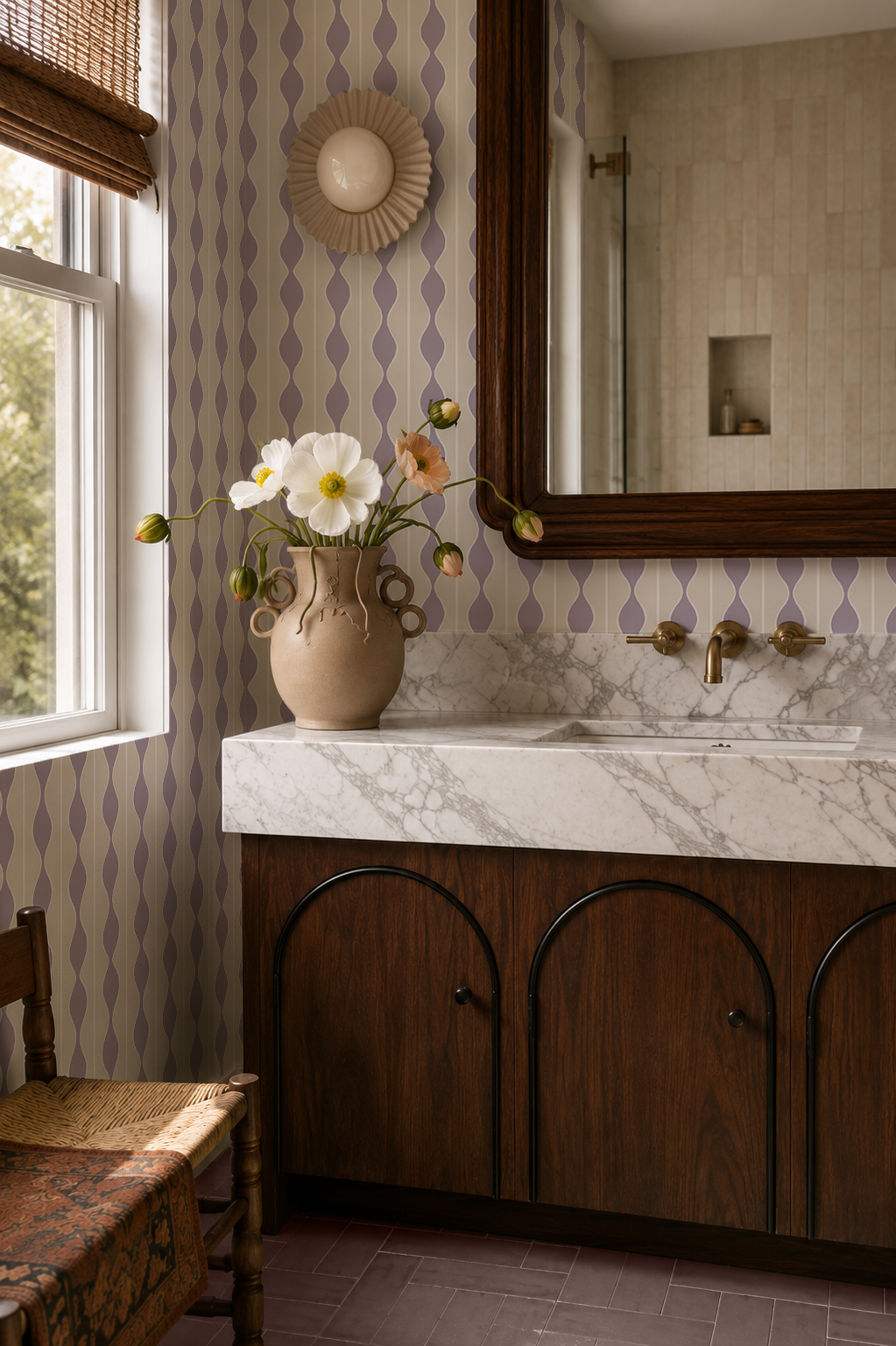 Rosario Stripe Wallpaper, beige and lavender