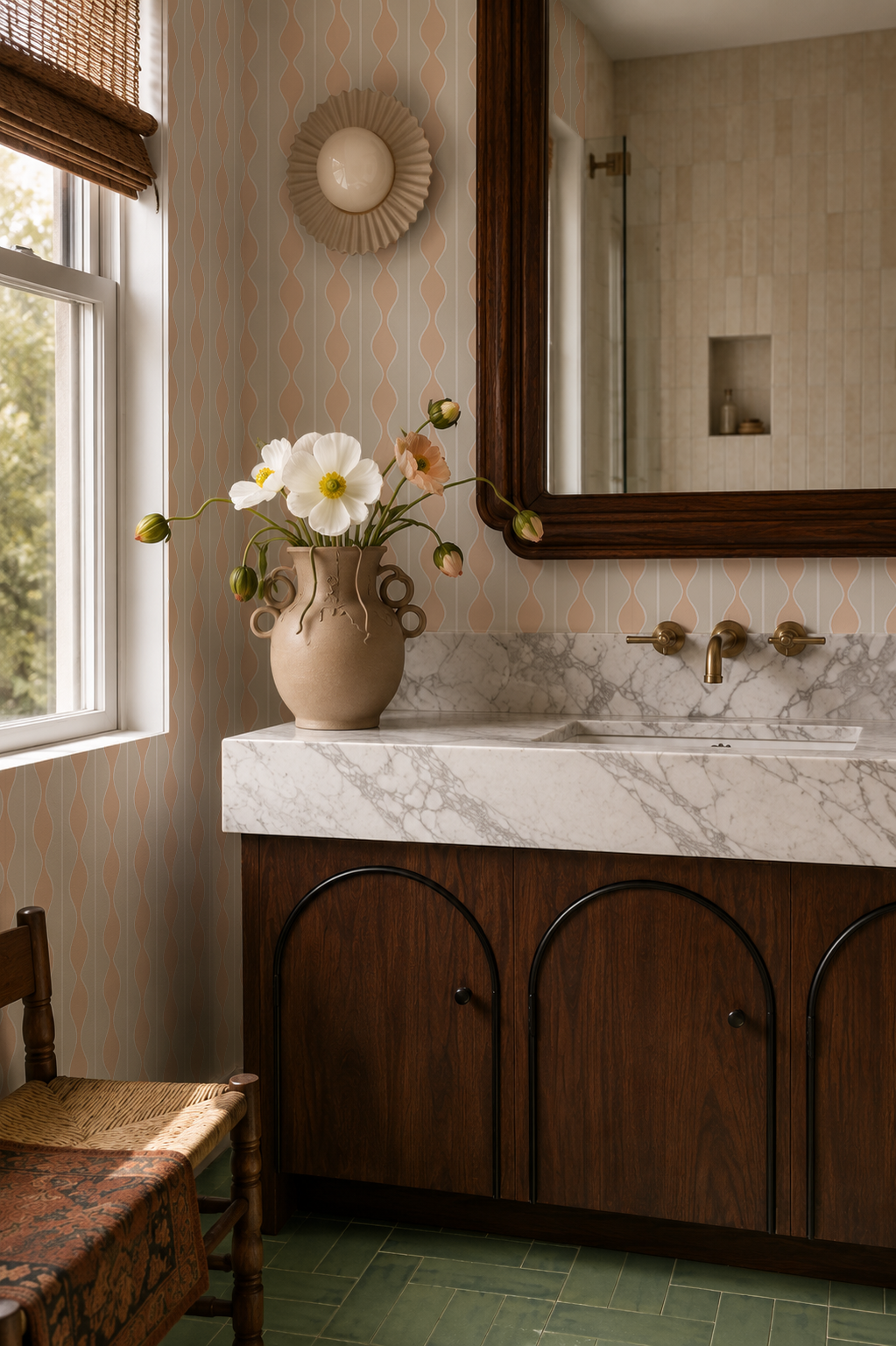 Rosario Stripe Wallpaper, beige and nude peach