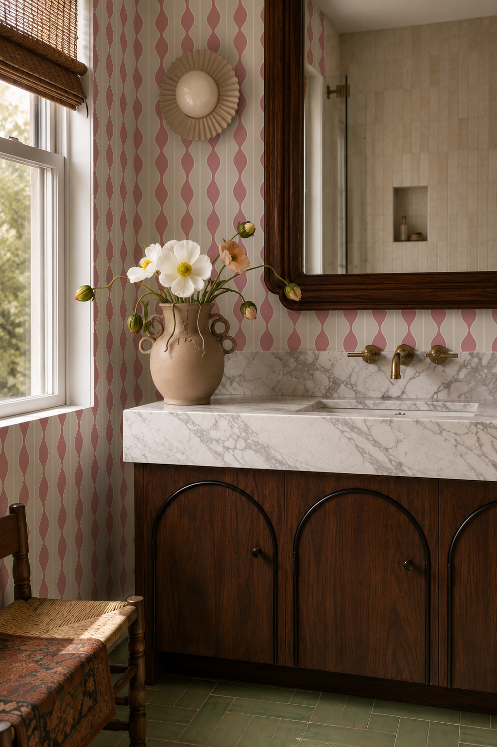 Rosario Stripe Wallpaper, beige and pink
