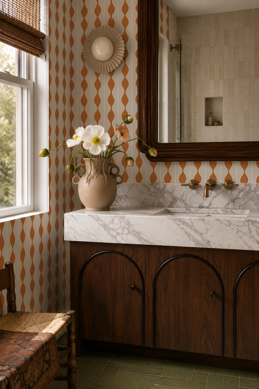 Rosario Stripe Wallpaper, beige and rusty orange