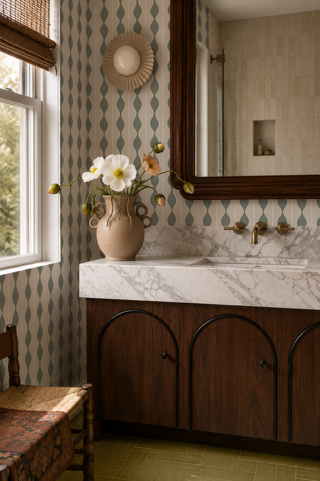 Rosario Stripe Wallpaper, beige and sage