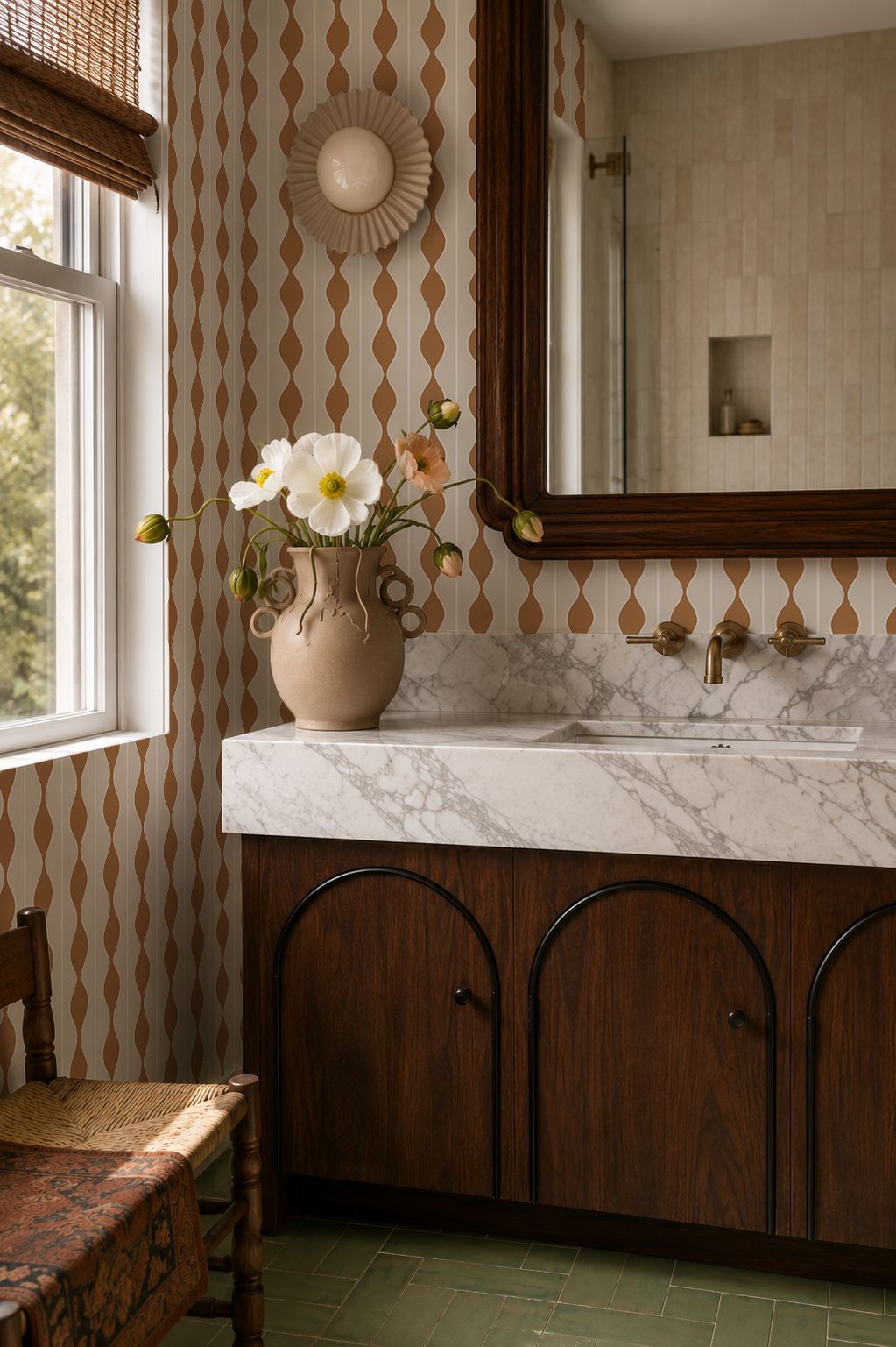 Rosario Stripe Wallpaper, beige and toffee