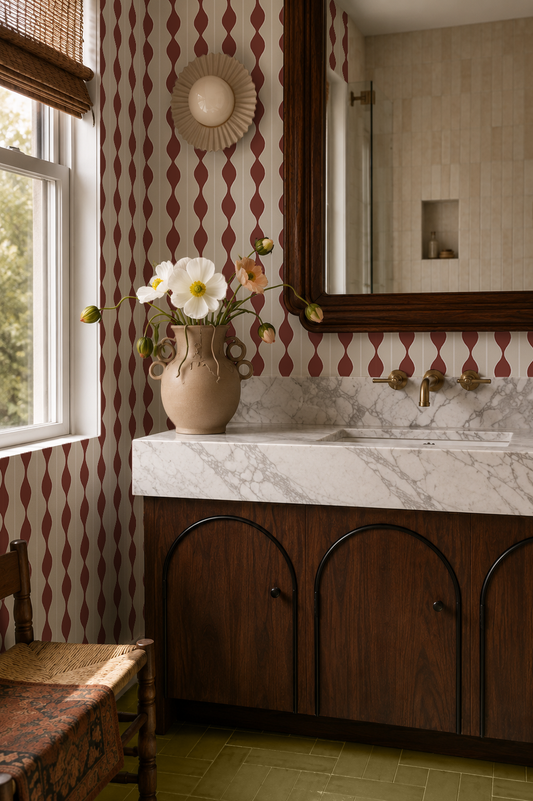 Rosario Stripe Wallpaper, beige and wine