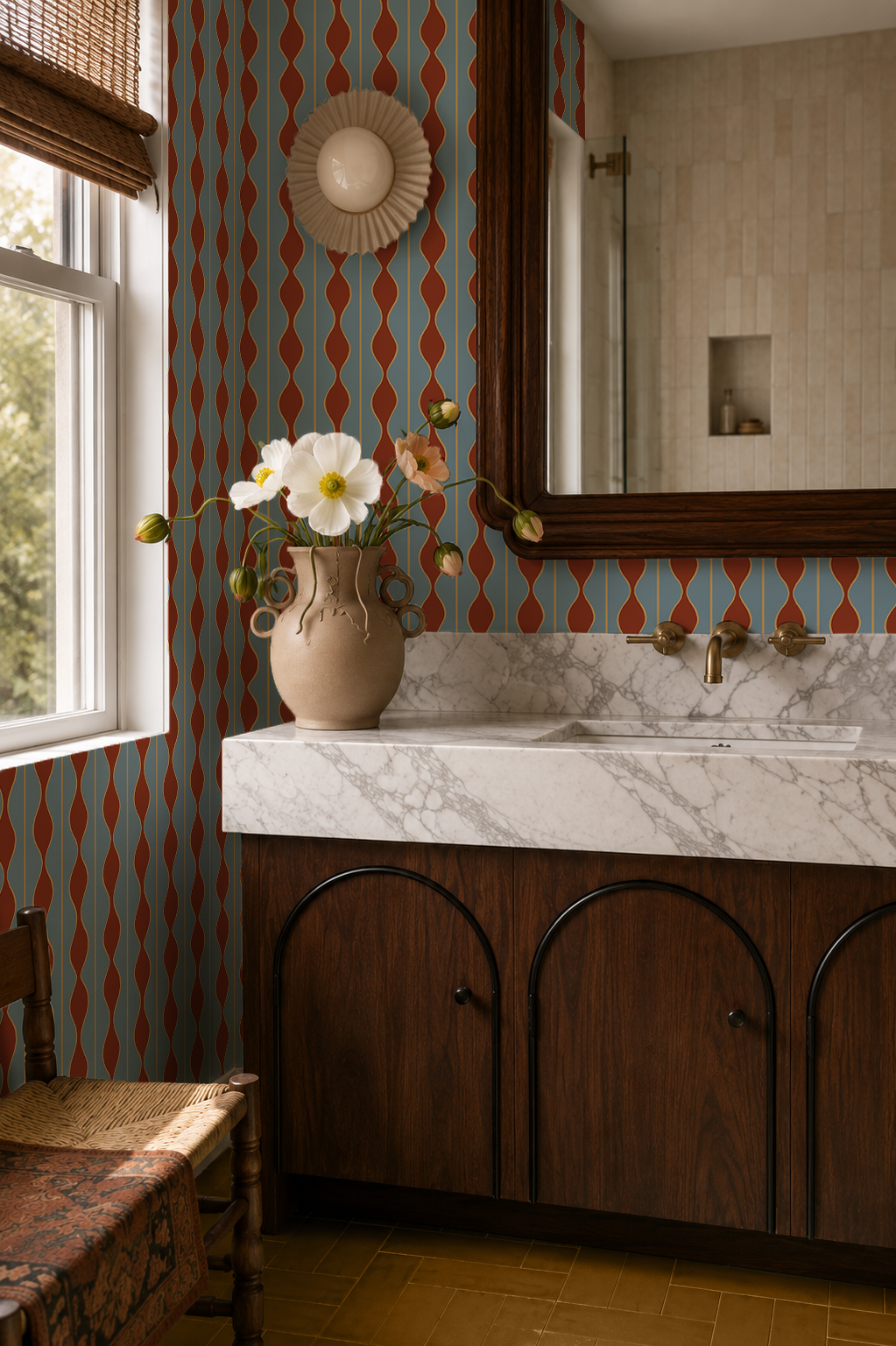 Rosario Stripe Wallpaper, blue, yellow and rust