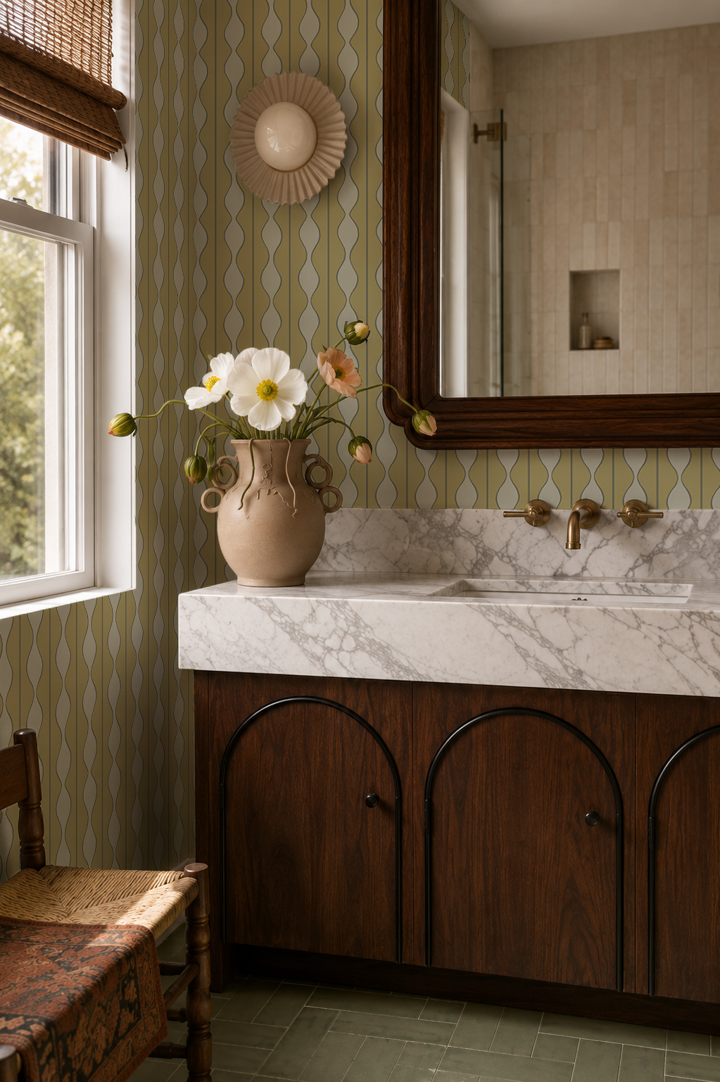 Rosario Stripe Wallpaper, key lime and sage